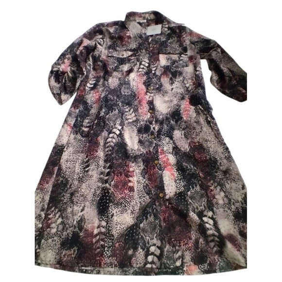 J Gee Dresses & Skirts - J GEE WOMEN'S Abstract Snake-Print Button-Front Dress Black Gray & Pink NEW M